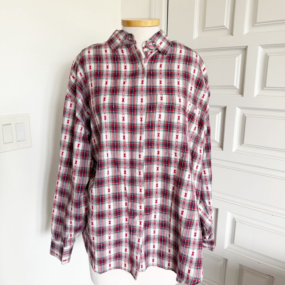 Victoria Jones Woman Vintage 90s Shirt Red Black Plaid Button Down Size 20W